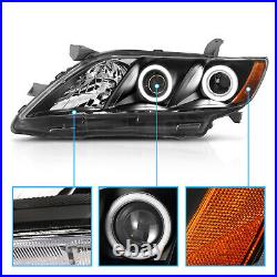 Dual LED HaloFor 2007 2008 2009 Toyota Camry Black Projector Headlights Pair