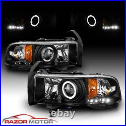For 1994-2001 Dodge RAM 1500 2500 3500 LED Halo Projector Headlights Black