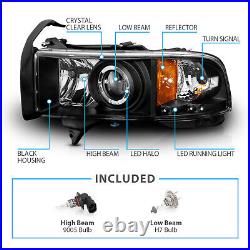 For 1994-2001 Dodge RAM 1500 2500 3500 LED Halo Projector Headlights Black