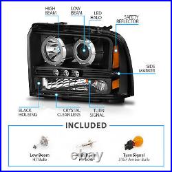 For 2005-2007 Ford Super Duty F250/F350 Dual LED Halo Projector Black Headlights