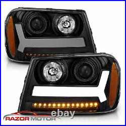 For 2006-2009 Trailblazer Black Headlights LED bar Headlight pair