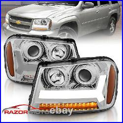 For 2006-2009 Trailblazer Chrome Headlights LED bar Headlight pair