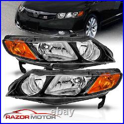 For 2006-2011 Honda Civic 4 Door Sedan Black Factory Style Headlights Pair