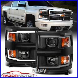 For 2014-2015 Chevy Silverado 1500 Pickup LED Black Projector Headlights Pair