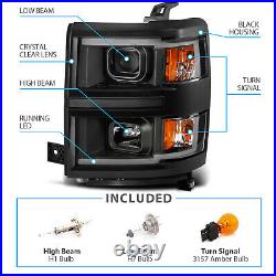 For 2014-2015 Chevy Silverado 1500 Pickup LED Black Projector Headlights Pair