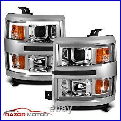 For 2014-2015 Chevy Silverado 1500 Pickup LED Chrome Projector Headlights Pair