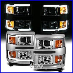 For 2014-2015 Chevy Silverado 1500 Pickup LED Chrome Projector Headlights Pair