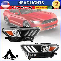For 2015-2017 Ford Mustang Headlights Projector Headlamps HID Xenon LED DRL Pair