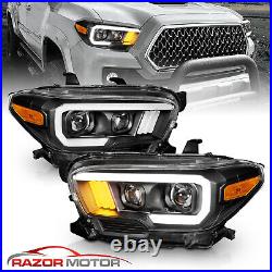 For 2016-2023 Toyota Tacoma TRD/Limited LED DRL Tube Black Projector Headlights