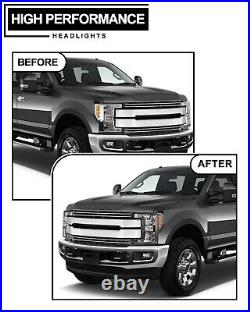 For 2017 2018 2019 2020 Ford F250 F350 Super Duty Headlights Black Clear Lens