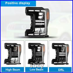 For 2017-2019 Ford F-250 F-350 Super Duty Black LED DRL Bar Projector Headlights