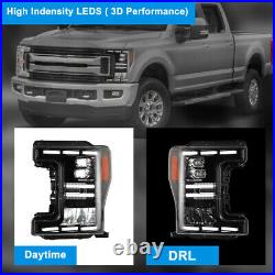 For 2017-2019 Ford F-250 F-350 Super Duty Black LED DRL Bar Projector Headlights