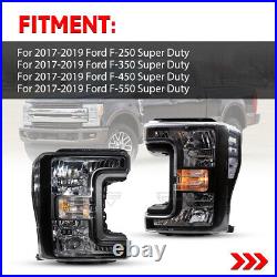 For 2017-2019 Ford F250 F350 F450 F550 Super Duty Black Clear Corner Headlights