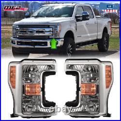 For 2017-2019 Ford F250 F350 Super Duty Chrome Projector Amber Corner Headlights