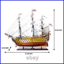 HMS Victory Painted Handcrafted Ship Model With Linen Sails & Wooden Rudder