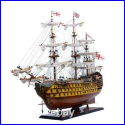 HMS Victory Painted Handcrafted Ship Model With Linen Sails & Wooden Rudder