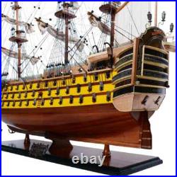 HMS Victory Painted Handcrafted Ship Model With Linen Sails & Wooden Rudder
