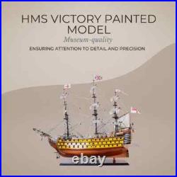 HMS Victory Painted Handcrafted Ship Model With Linen Sails & Wooden Rudder