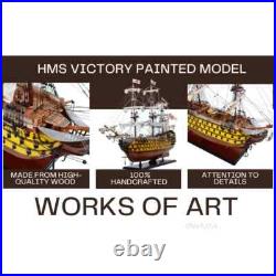 HMS Victory Painted Handcrafted Ship Model With Linen Sails & Wooden Rudder