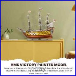 HMS Victory Painted Handcrafted Ship Model With Linen Sails & Wooden Rudder