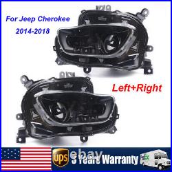 Halogen Headlight Headlamp Driver + Passenger LH+RH For 2014-2018 Jeep Cherokee