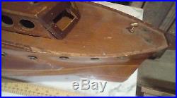 Handmade, hulled pond boat teak or mahogany 1930s 50's inlaid 36 for repair