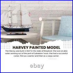 Harvey Painted Ship Model Vintage Wooden Ship With Plank On Frame, & Two Decks