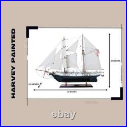 Harvey Painted Ship Model Vintage Wooden Ship With Plank On Frame, & Two Decks
