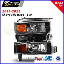 Headlight For 2019-2022 Chevy Silverado 1500 Front Balck Clear Right Lamp RH 1Pc