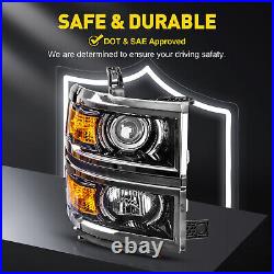 Headlight Lamps For 2014-2015 Chevy Silverado 1500 models only Silver Frame BK