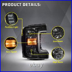 Headlights For 2017-2019 Ford F-250 F350 F450 F550 Super Duty Black Smoke Lens
