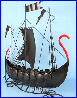 Huge 25 Mid-century Modern Viking Ship Model Modernist Metal Norse Longboat