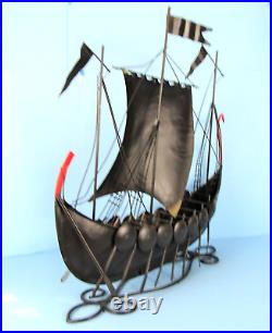 Huge 25 Mid-century Modern Viking Ship Model Modernist Metal Norse Longboat