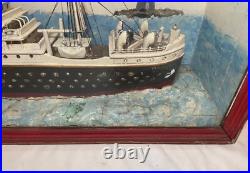 LARGE high quality antique handmade Folk Art Orontes model ship sculpture Aussie