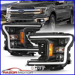 LED BarFor Ford F-150 2018-2020 LED Bar Black projector Headlight pairs