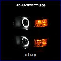 LED Halo For 2014 2015 Chevy Silverado 1500 Pickup Black Projector Headlights