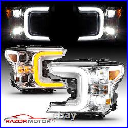 LED Headlights For 2018-2020 Ford F150 Switchback Tube Projector Chrome Housing