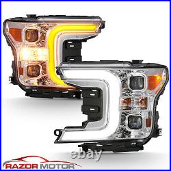 LED Headlights For 2018-2020 Ford F150 Switchback Tube Projector Chrome Housing