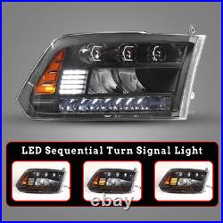 LED Sequential Headlights for 2009-2018 Dodge Ram 1500 2500 3500 Black Clear R+L