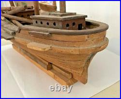 Large Antique Wooden Folk Art Clipper Ship's Model Project for Restoration