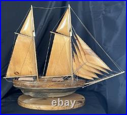 Large Handcrafted Wooden Schooner Model Ship, Vintage