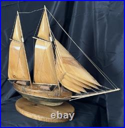 Large Handcrafted Wooden Schooner Model Ship, Vintage