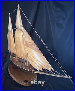 Large Handcrafted Wooden Schooner Model Ship, Vintage
