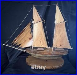 Large Handcrafted Wooden Schooner Model Ship, Vintage