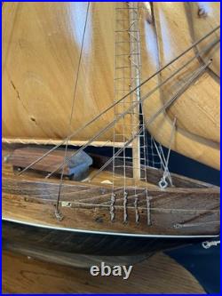 Large Handcrafted Wooden Schooner Model Ship, Vintage