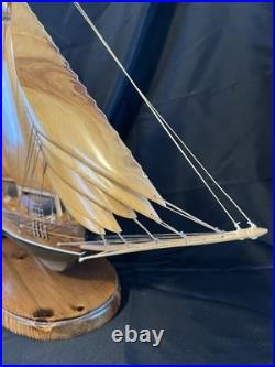 Large Handcrafted Wooden Schooner Model Ship, Vintage