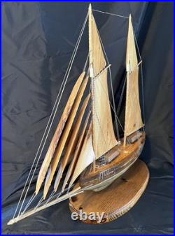 Large Handcrafted Wooden Schooner Model Ship, Vintage
