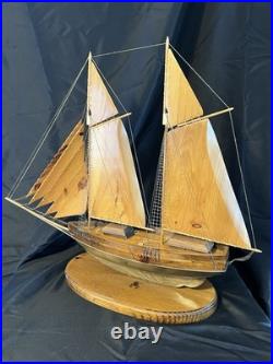 Large Handcrafted Wooden Schooner Model Ship, Vintage