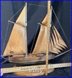 Large Handcrafted Wooden Schooner Model Ship, Vintage