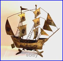 Large Vintage Schooner Spanish Galleon Ship Metal Sculpture 21x5x19 Brass Boat